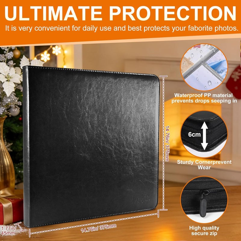 Zofly Zippered Binder Photo Album 4x6 – 20 Pack 4x6 Page Protectors in Leather Wallet, Holds 200 Horizontal & Vertical Photos, Large Capacity Photo Albums Book for Family Wedding Anniversary Baby, Black - Image 3